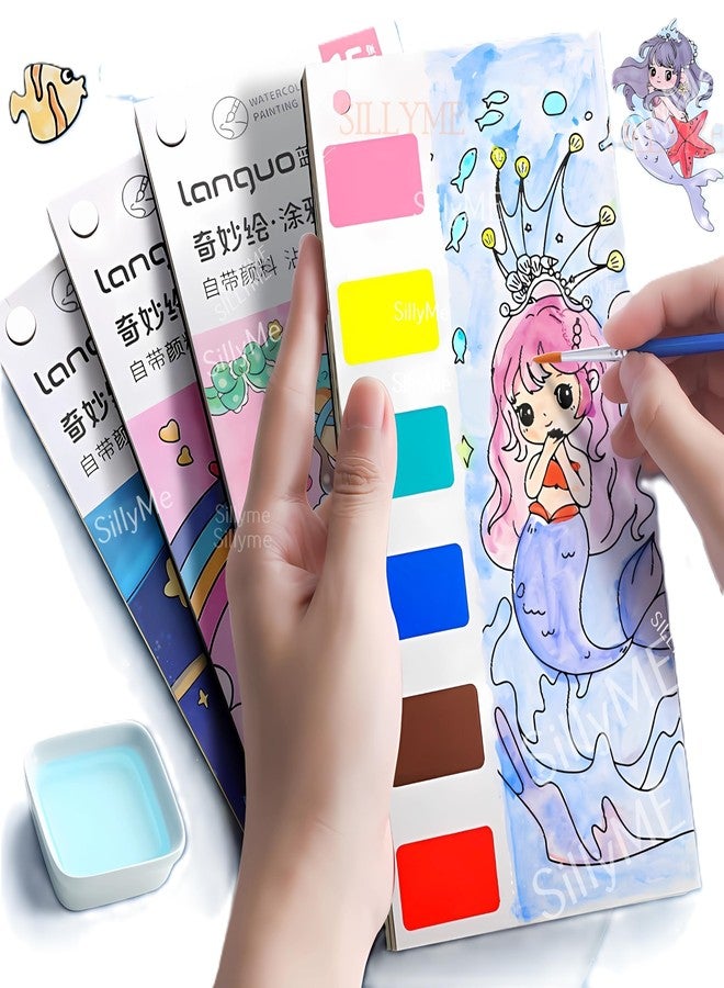 SILLYME 3pcs Pocket Painting Book Kit with Color on Each Sheet - Water Coloring Books for Kids - Each Activity Book has 12 Sheets and 1 Paint Brush - Birthday Gifts for Girls Boys - Image 1